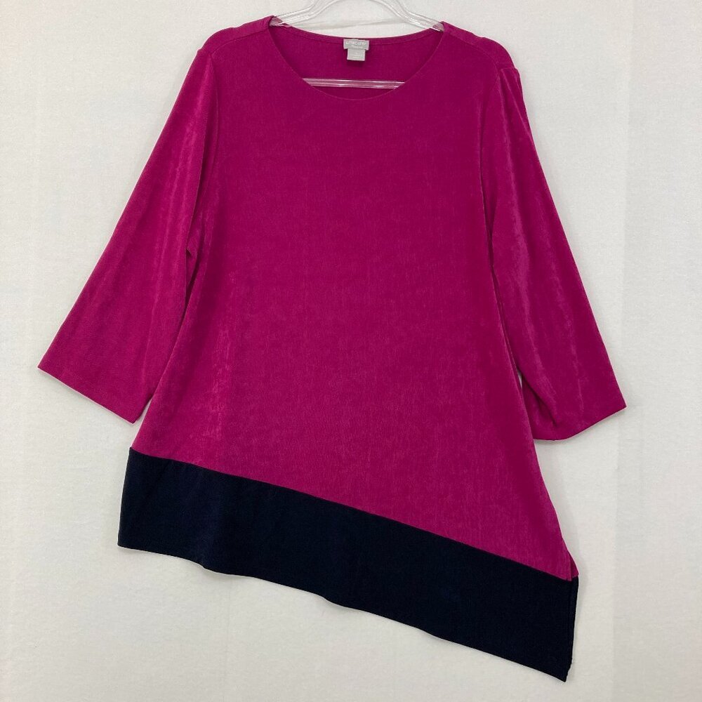 Chico's Travelers size 16/18 Magenta Black Color-Block Asymmetric Tunic Romantic